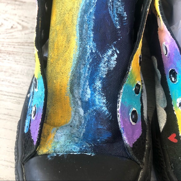 CONVERSE Hand Painted Custom Art to Wear High Top All Stars 9 Rainbow Celestial - Picture 4 of 12